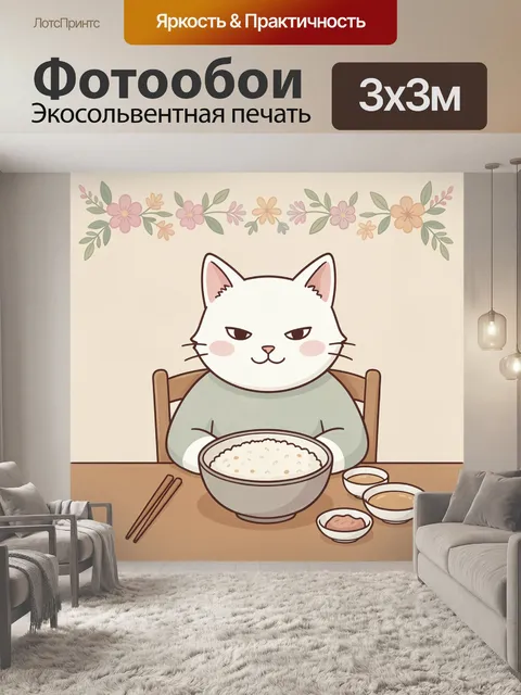 Фотообои Белый кот за ужином