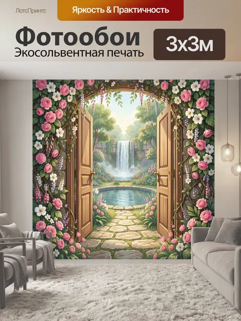 Фотообои Цветочный портал к водопаду