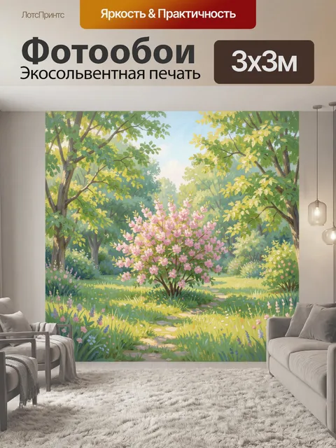 Фотообои Весенний сад с цветущим кустом