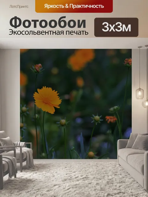 Фотообои желто-оранжевый ромашки