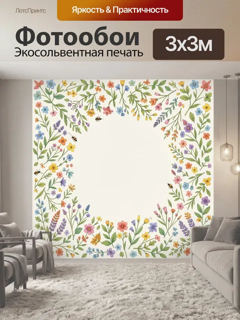 Фотообои Цветочный венок и насекомые