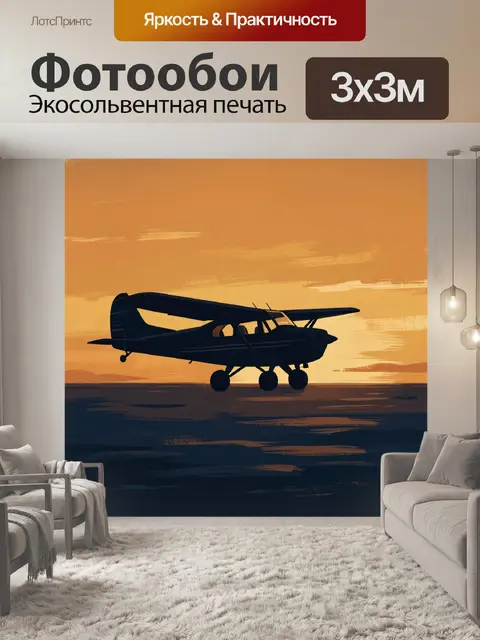 Фотообои Самолет на закате над водой