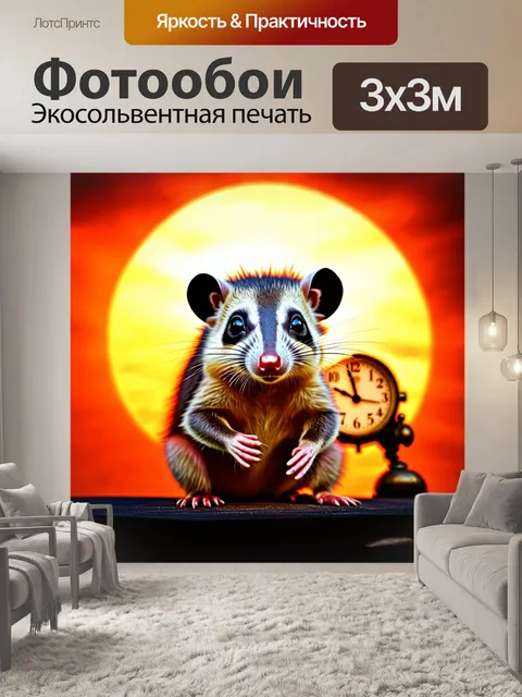 Фотообои изображение молодого опоссума на фоне яркого заката