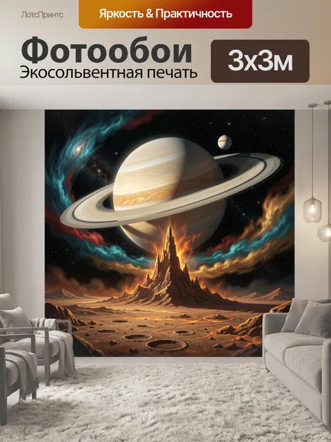 Фотообои Космический пейзаж с планетой и горами