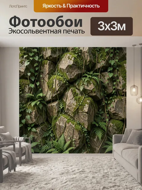 Фотообои Камни, мох и лианы в лесу
