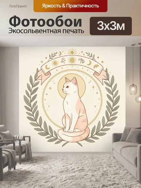 Фотообои Белая кошка в лунном венке