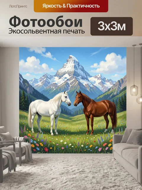 Фотообои Две лошади в альпийской долине