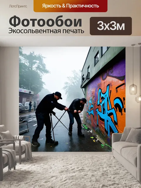 Фотообои туман в стиле граффити с изображением уличных художников