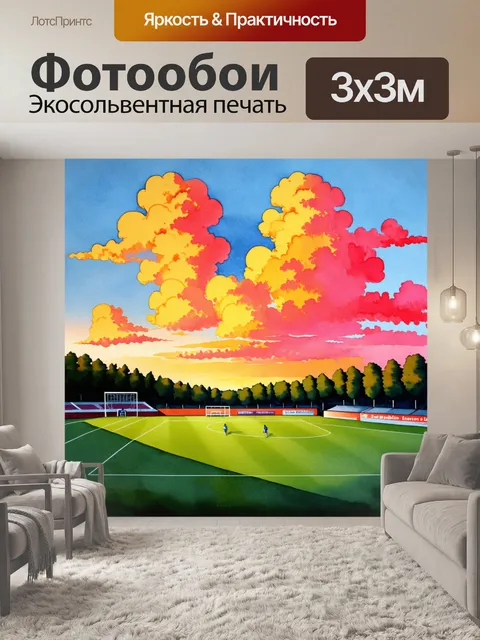 Фотообои пейзаж футбольного поля на фоне заката
