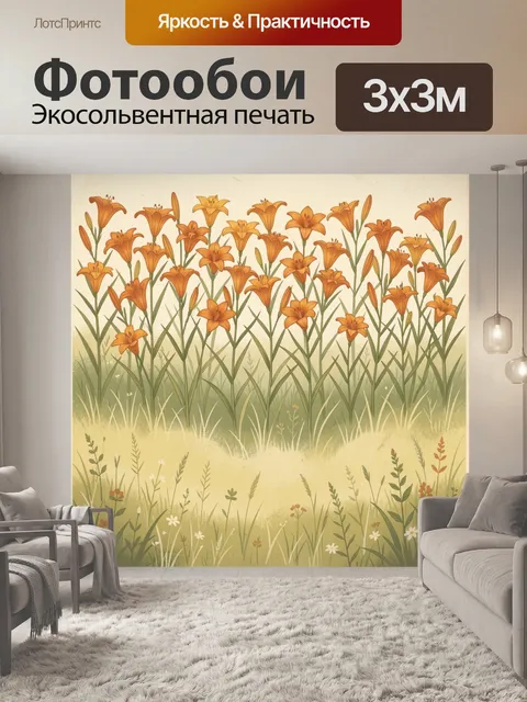 Фотообои Оранжевые лилии на лугу