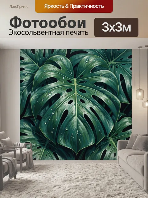 Фотообои Монстера с каплями росы