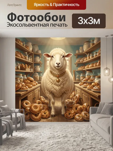 Фотообои Овца в пекарне с выпечкой