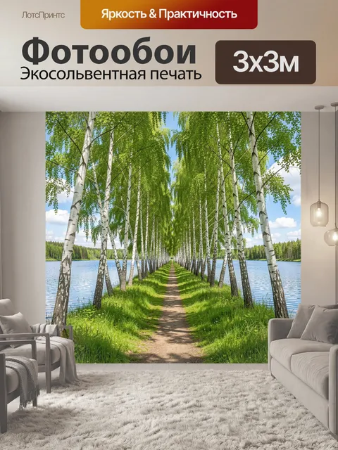 Фотообои Березовая аллея у озера