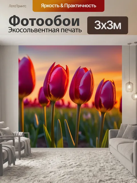 Фотообои тюльпаны на фоне весеннего заката
