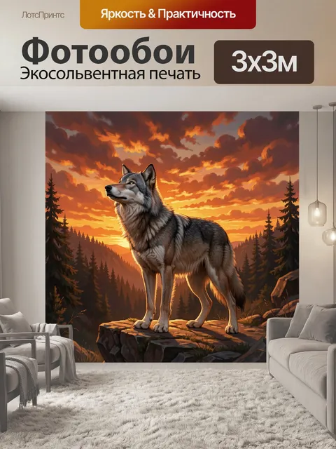 Фотообои Волк на закате в лесу