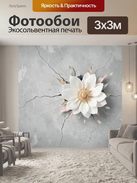 Фотообои Белый цветок на бетонном фоне