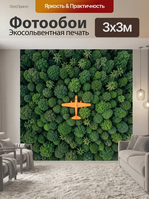 Фотообои Оранжевый самолет над тропическим лесом