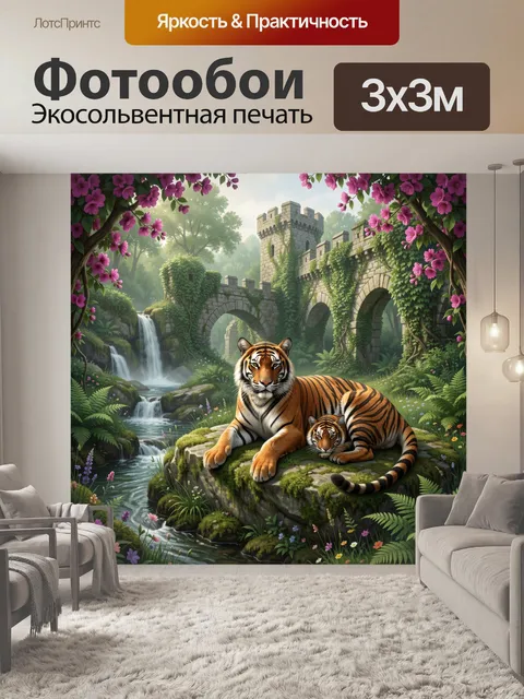 Фотообои Тигрица с тигренком у руин