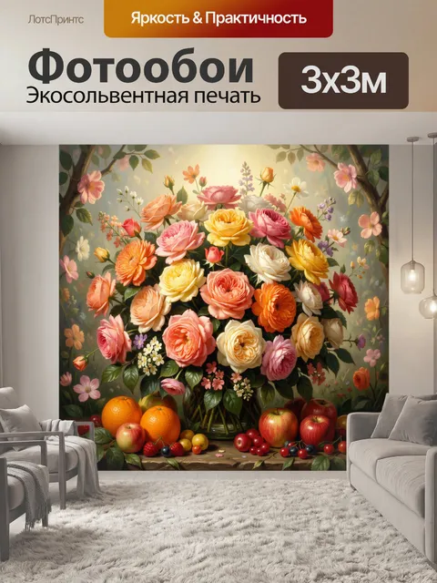 Фотообои Пышный букет роз и фруктов