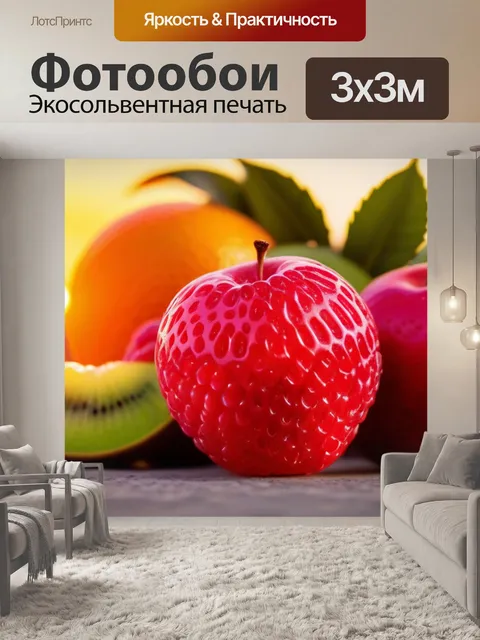 Фотообои яркие, сочные фрукты на фоне заката