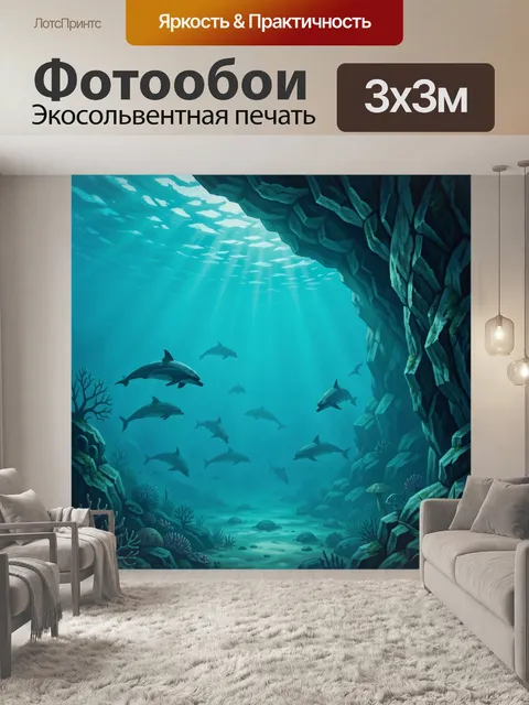 Фотообои Подводный мир с дельфинами в синеве