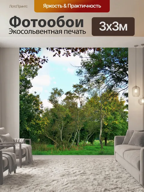 Фотообои луг с деревьями