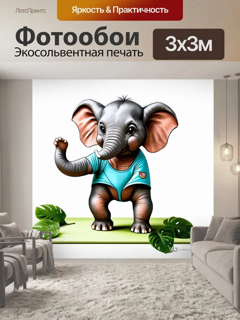 Фотообои слоненок в спортивном костюме для йоги