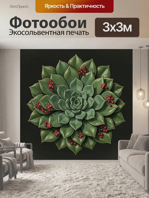 Фотообои Листовая роза с красными ягодами