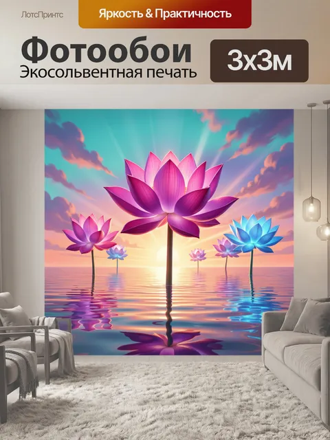 Фотообои Светящиеся лотосы на закате
