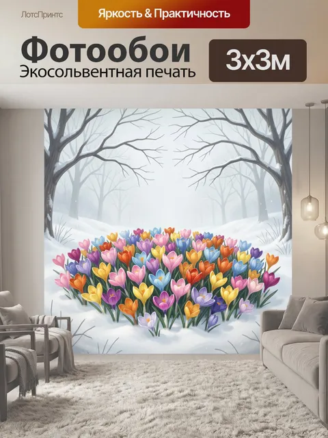 Фотообои Весенние крокусы в зимнем лесу
