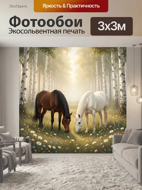 Фотообои Лошади в берёзовой роще