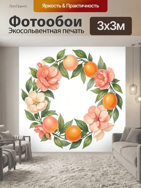 Фотообои Цветочный венок с цитрусами