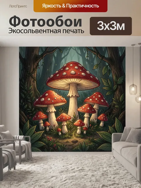 Фотообои Сказочные грибы в лесу