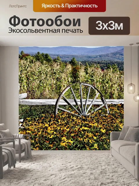 Фотообои Колесо телеги в осеннем саду