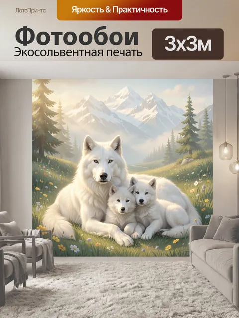 Фотообои Белая волчица с волчатами