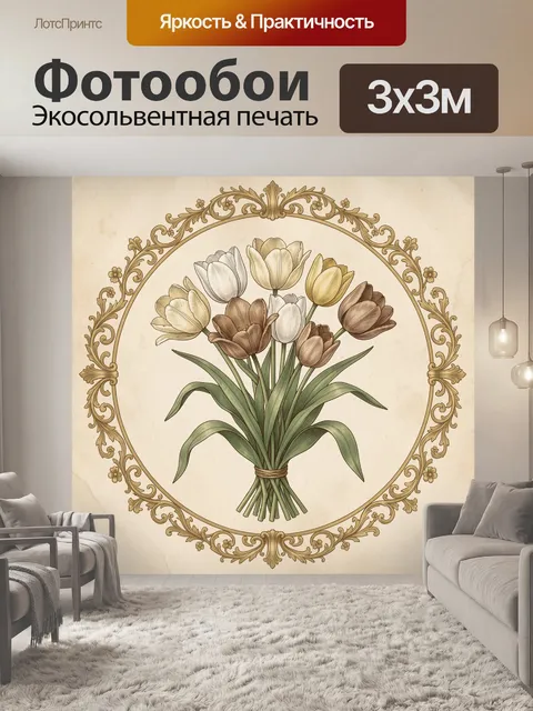 Фотообои Букет тюльпанов в винтажной рамке