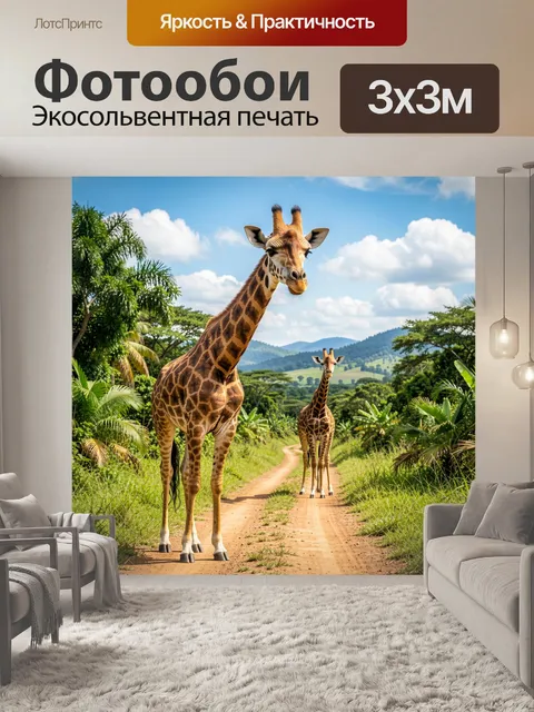 Фотообои Жирафы на тропе в саванне