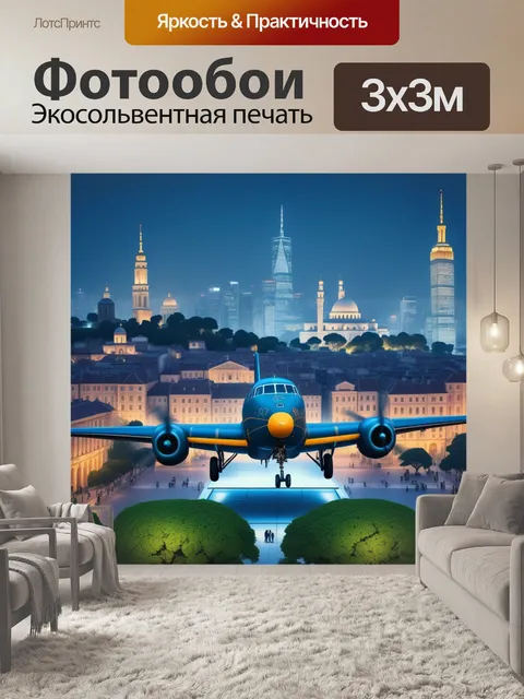 Фотообои самолёт на фоне исторического города