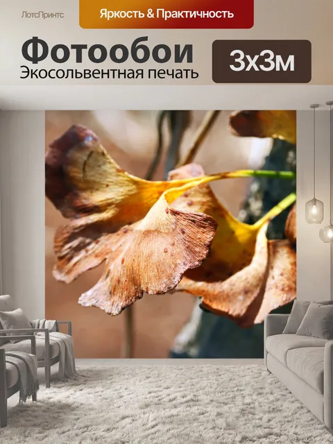 Фотообои коричневый и желтый лист гинкго билоба