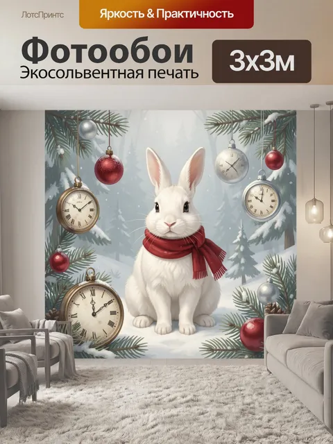 Фотообои Белый кролик в зимнем лесу