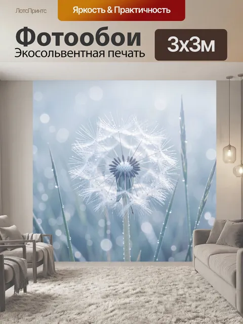 Фотообои Одуванчик в каплях росы