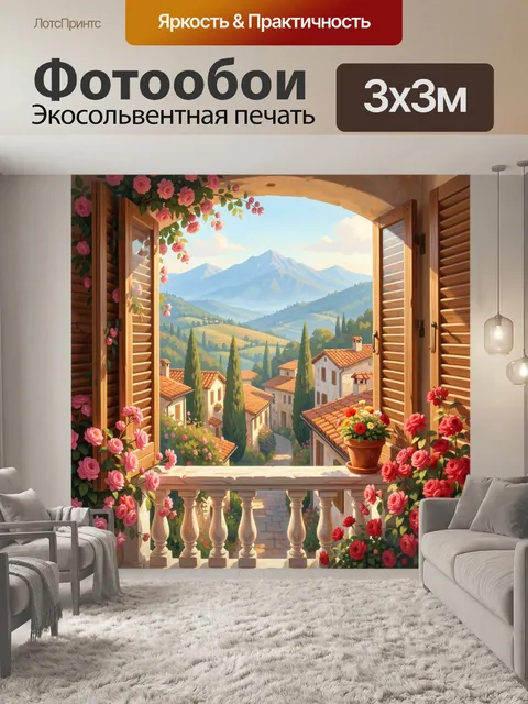 Фотообои Цветочный балкон с горным видом