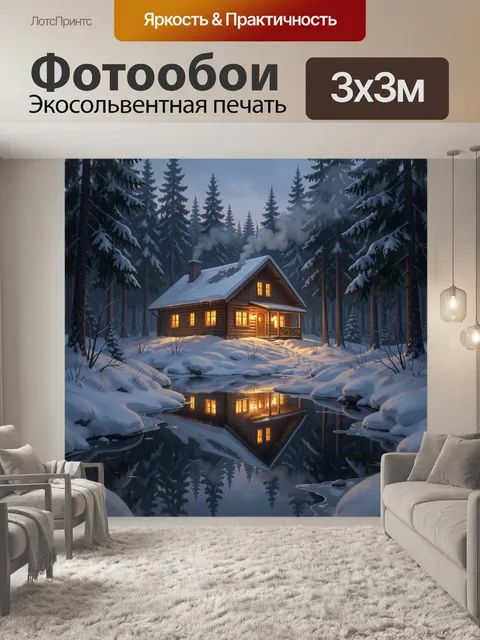 Фотообои Зимний домик в лесу