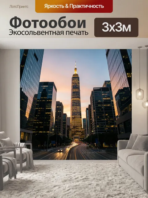 Фотообои Ночной мегаполис с высоткой