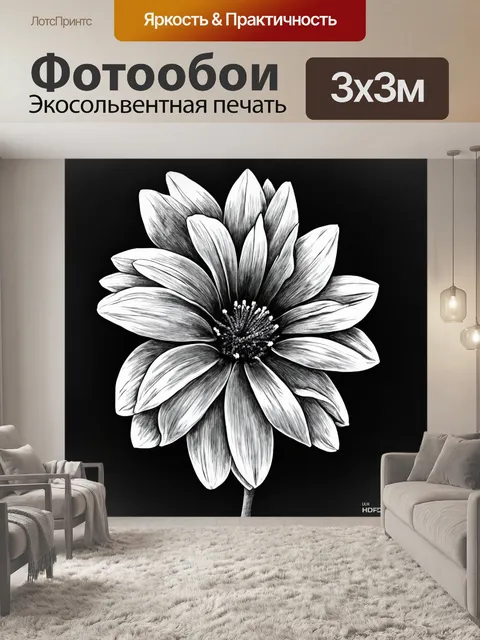 Фотообои цветы в стиле рисунок углём, нежно плавные линии и формы, создающие ощущение покоя и умиротворения