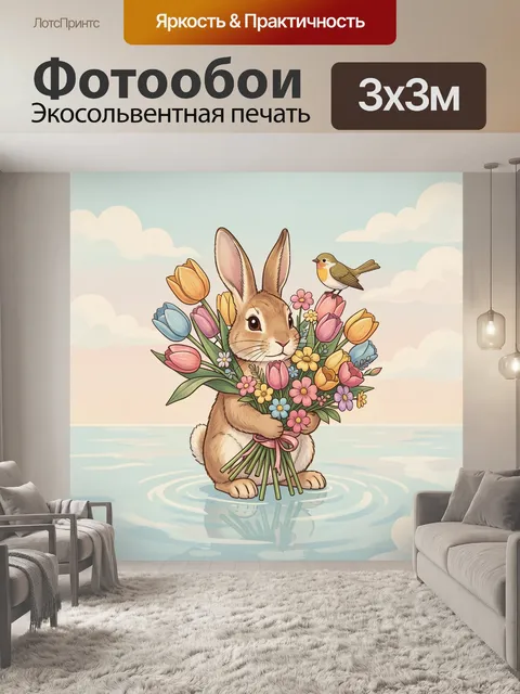 Фотообои Зайчик с весенним букетом