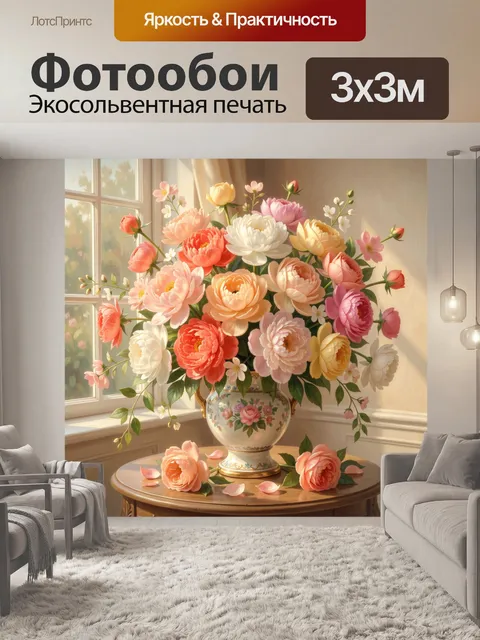 Фотообои Букет пионов у окна