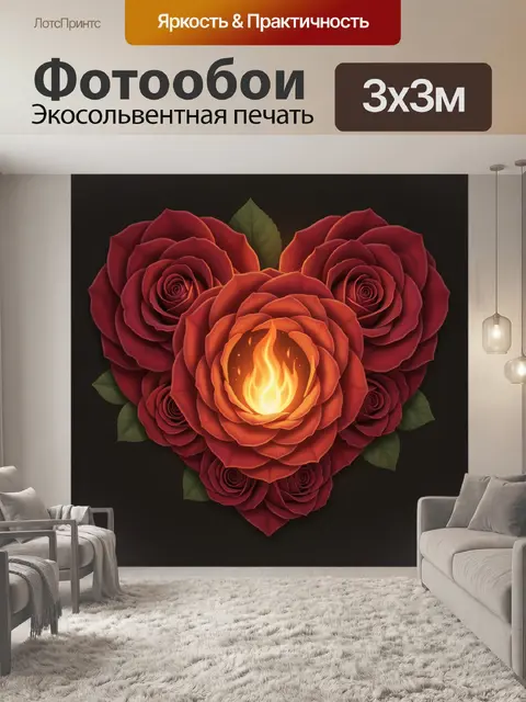 Фотообои Сердце из огненных роз