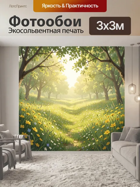 Фотообои Лесная тропа в цветущем свете