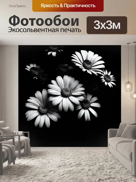 Фотообои цветы в стиле нуар, обрамленные в строгие линии и формы, создающие эффект упорядоченности